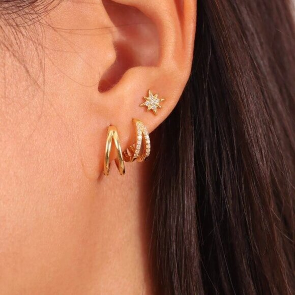 Double Huggie Earrings Gold Double Huggies Perfect Everyday Earrings for Her - Picture 7 of 8